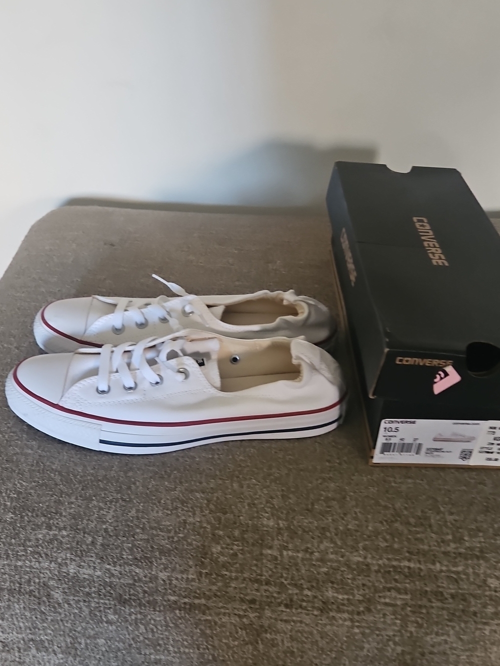 Converse White Low-Top Canvas Sneakers with Red and Black Trim